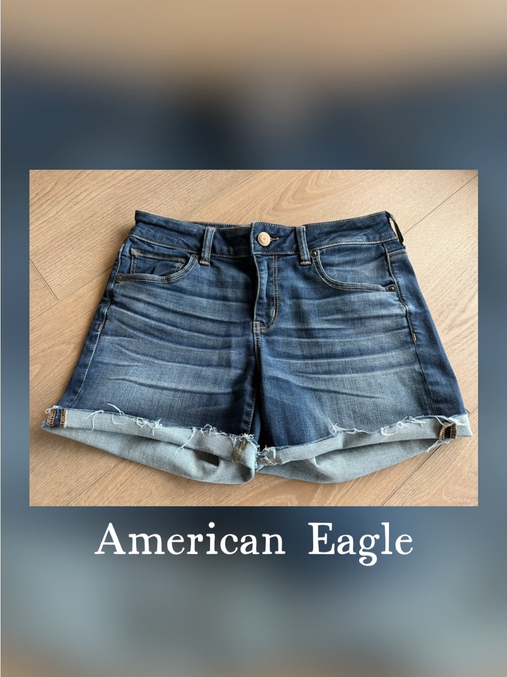 American Eagle SUPER Stretch Dark Wash Rolled-Hem Denim Shorts